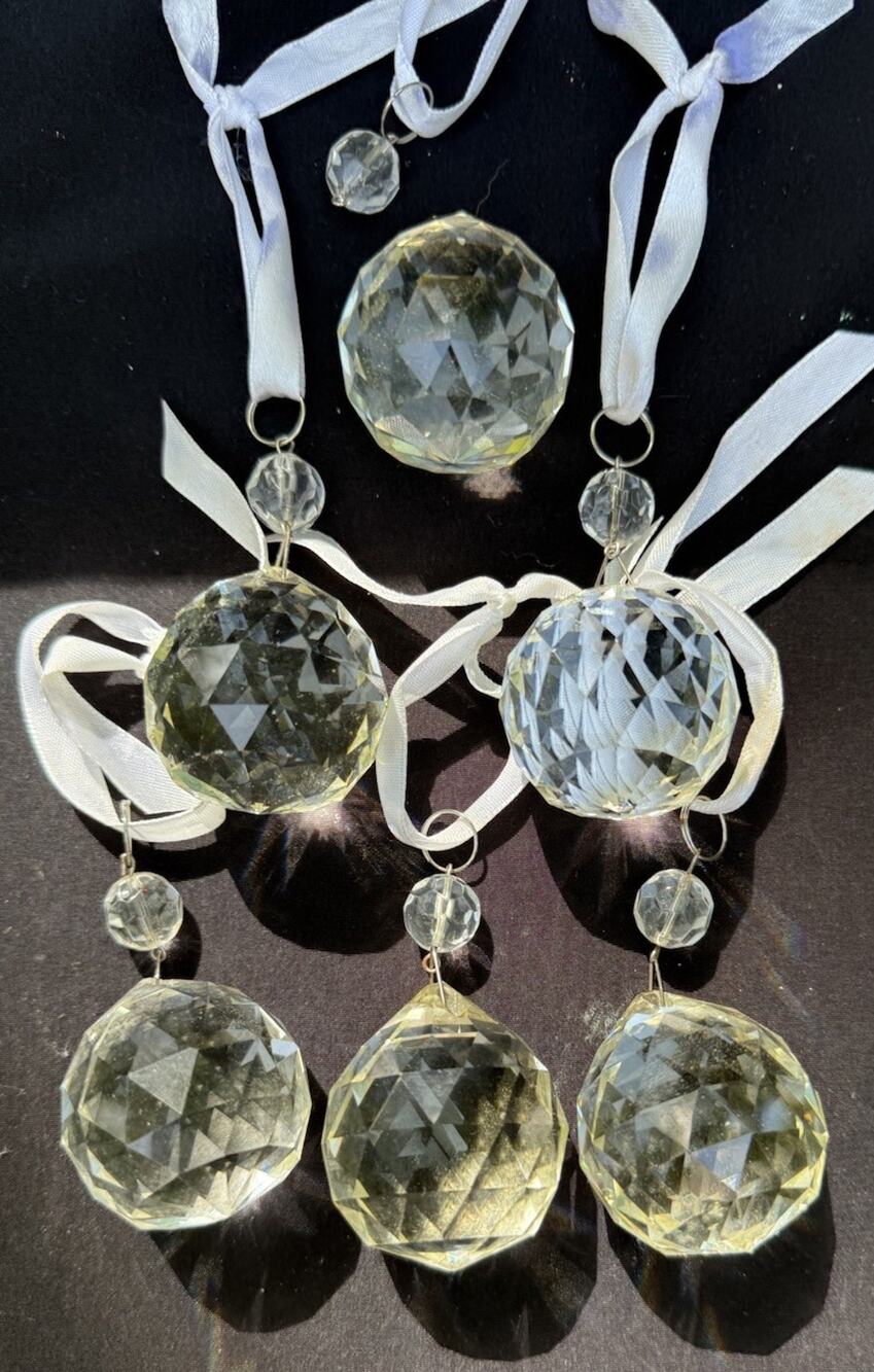 Lot Of 6 Beautiful Real Glass Prism Crystal Christmas Ornaments 55D